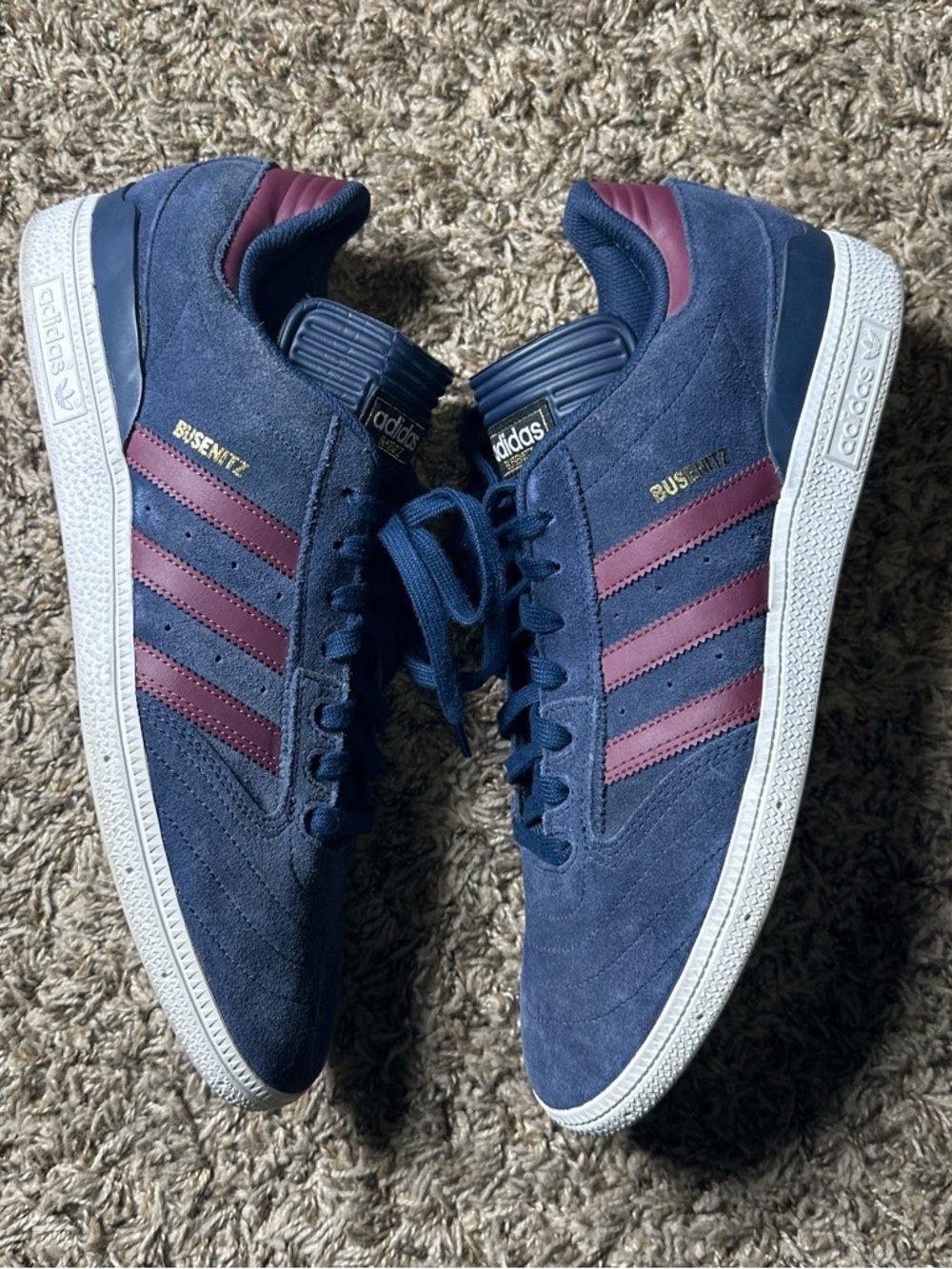 Adidas Busenitz Skate Shoes Navy Suede Burgundy Strips Sneakers Men’s Size 14